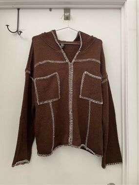 Urban Outfitters Brown Hooded Knit Sweater